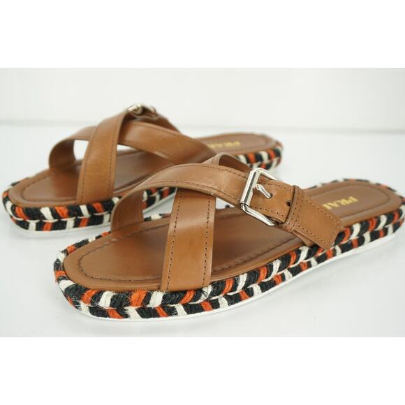 Prada Crisscross Espadrille Slide Sandals logo New brown Womens - Picture 4 of 10